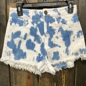 Show Me Your Mumu High Rise Tie Dye Denim Cutoff Shorts Size 25